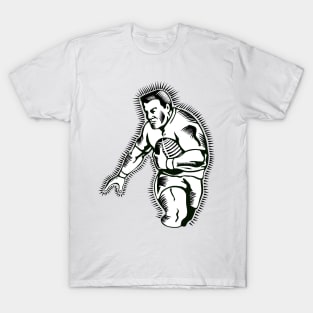 Rugby Winger With Ball Woodcut  Retro T-Shirt